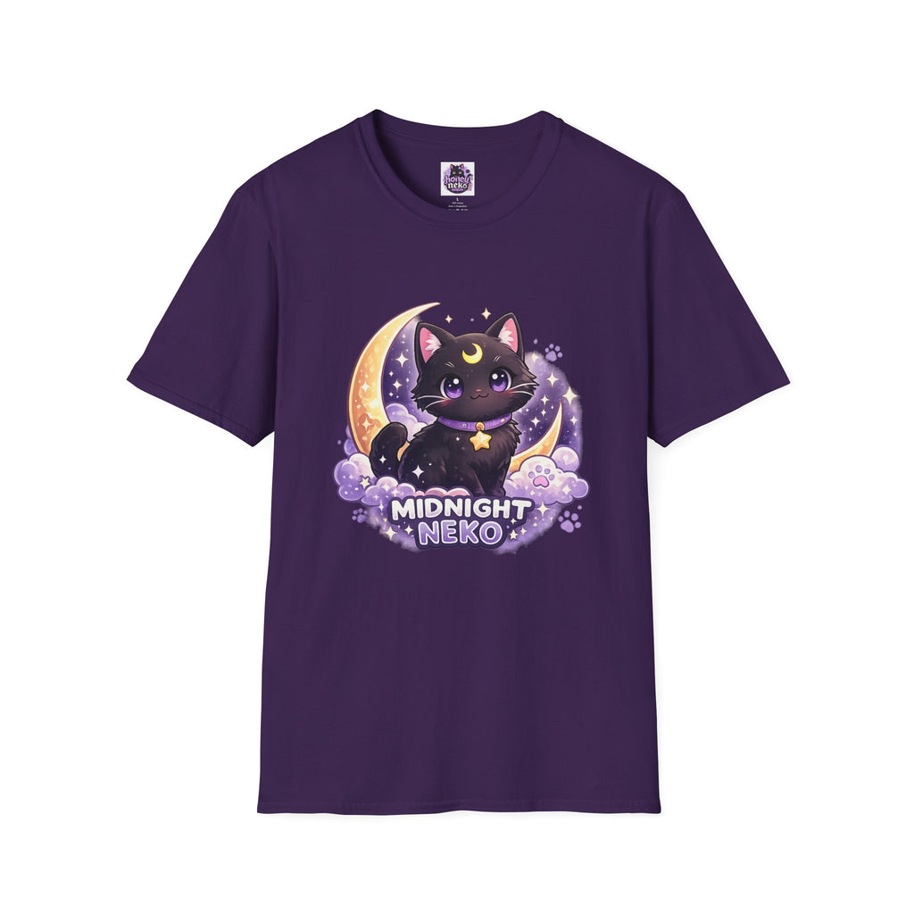 Midnight Neko T-Shirt — Cute Black Cat Moon Graphic Tee