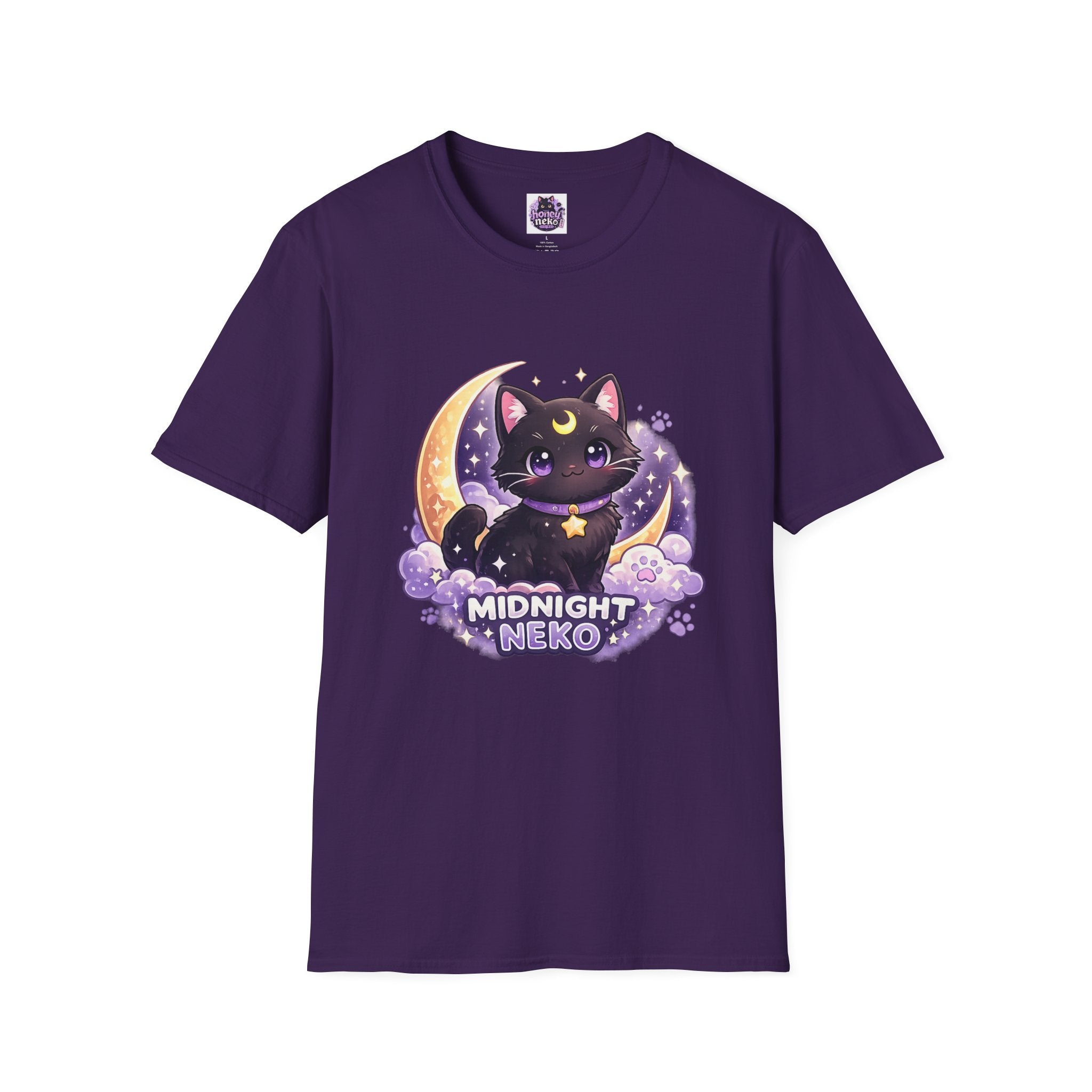 Midnight Neko T-Shirt — Cute Black Cat Moon Graphic Tee