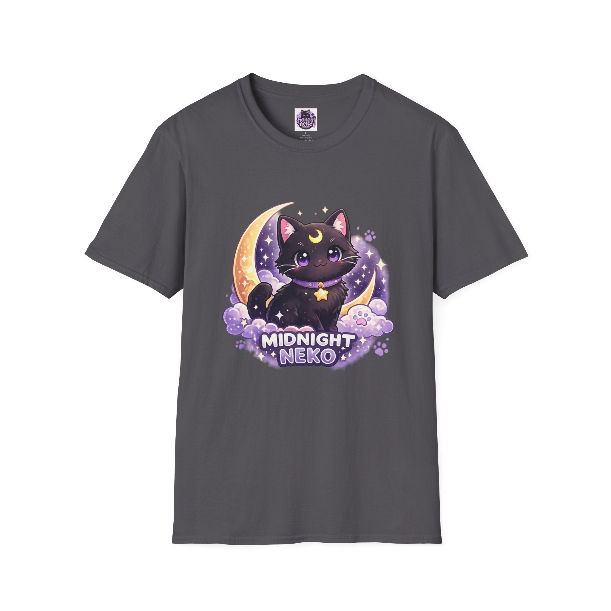 Midnight Neko T-Shirt — Cute Black Cat Moon Graphic Tee