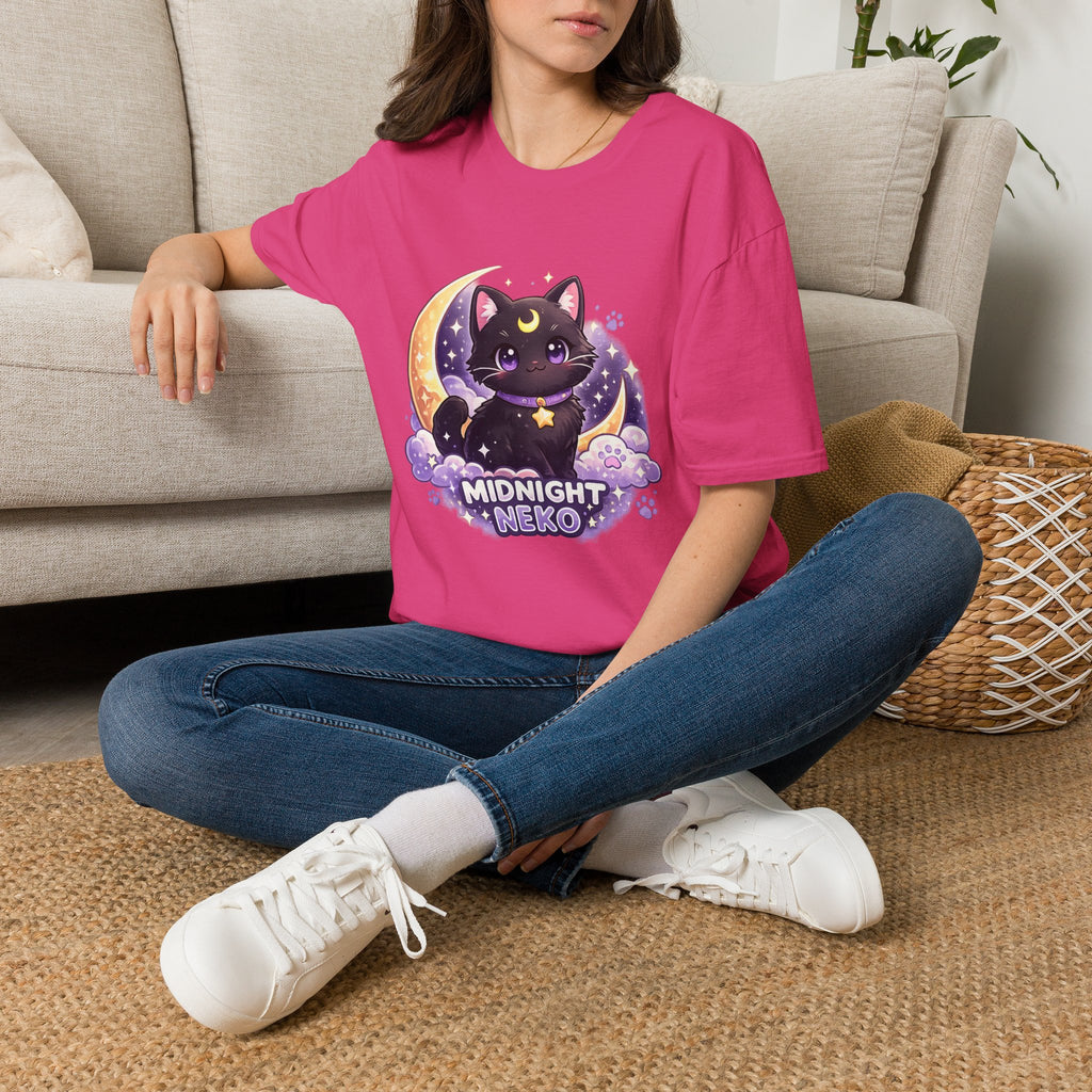 Midnight Neko T-Shirt — Cute Black Cat Moon Graphic Tee