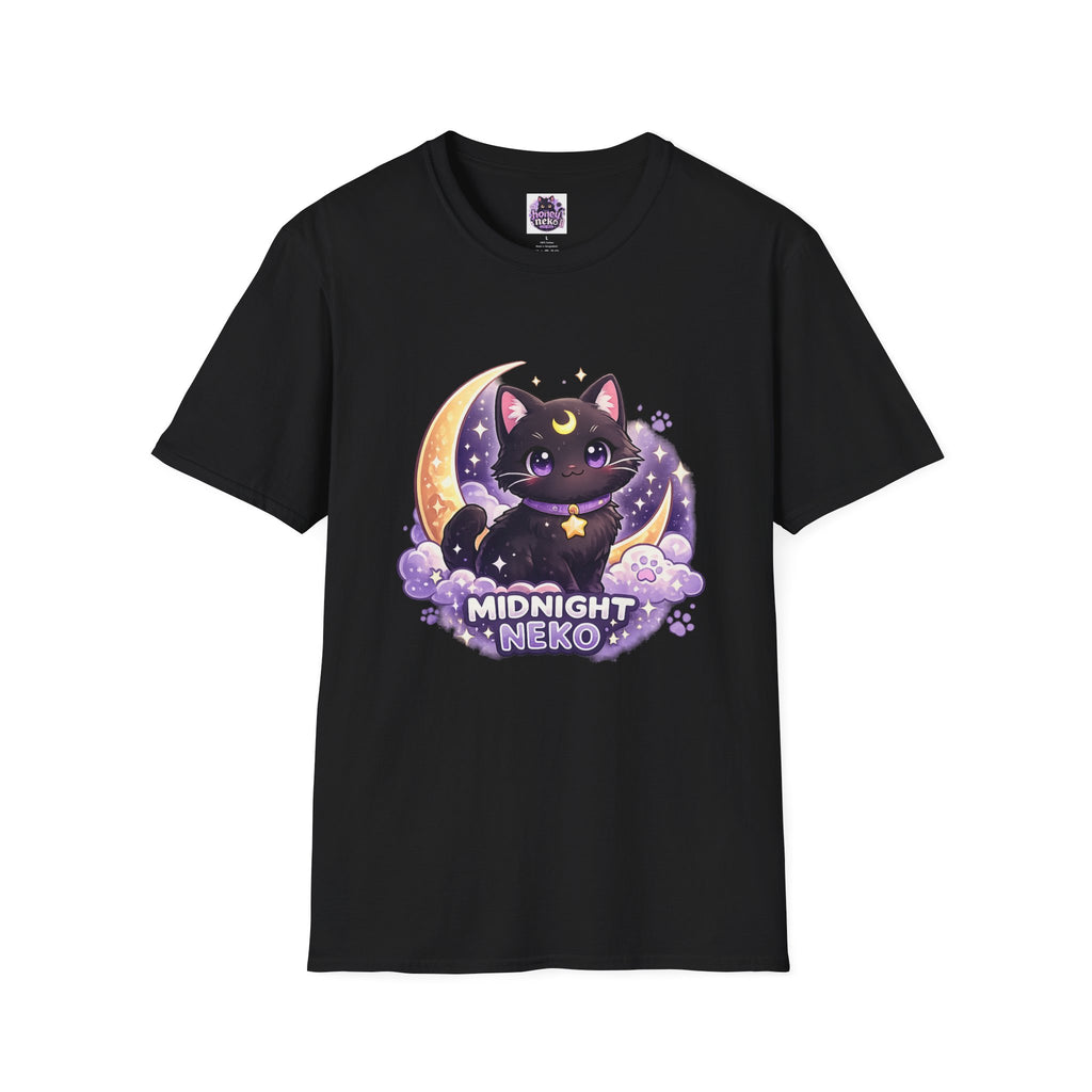 Midnight Neko T-Shirt — Cute Black Cat Moon Graphic Tee