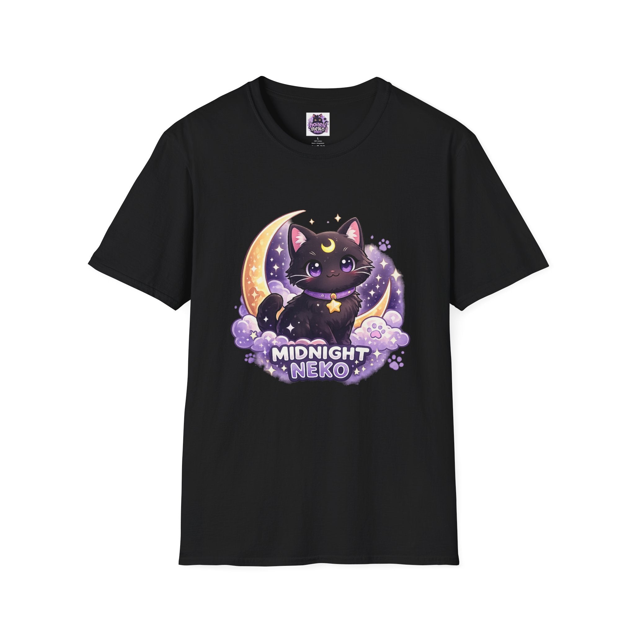 Midnight Neko T-Shirt — Cute Black Cat Moon Graphic Tee