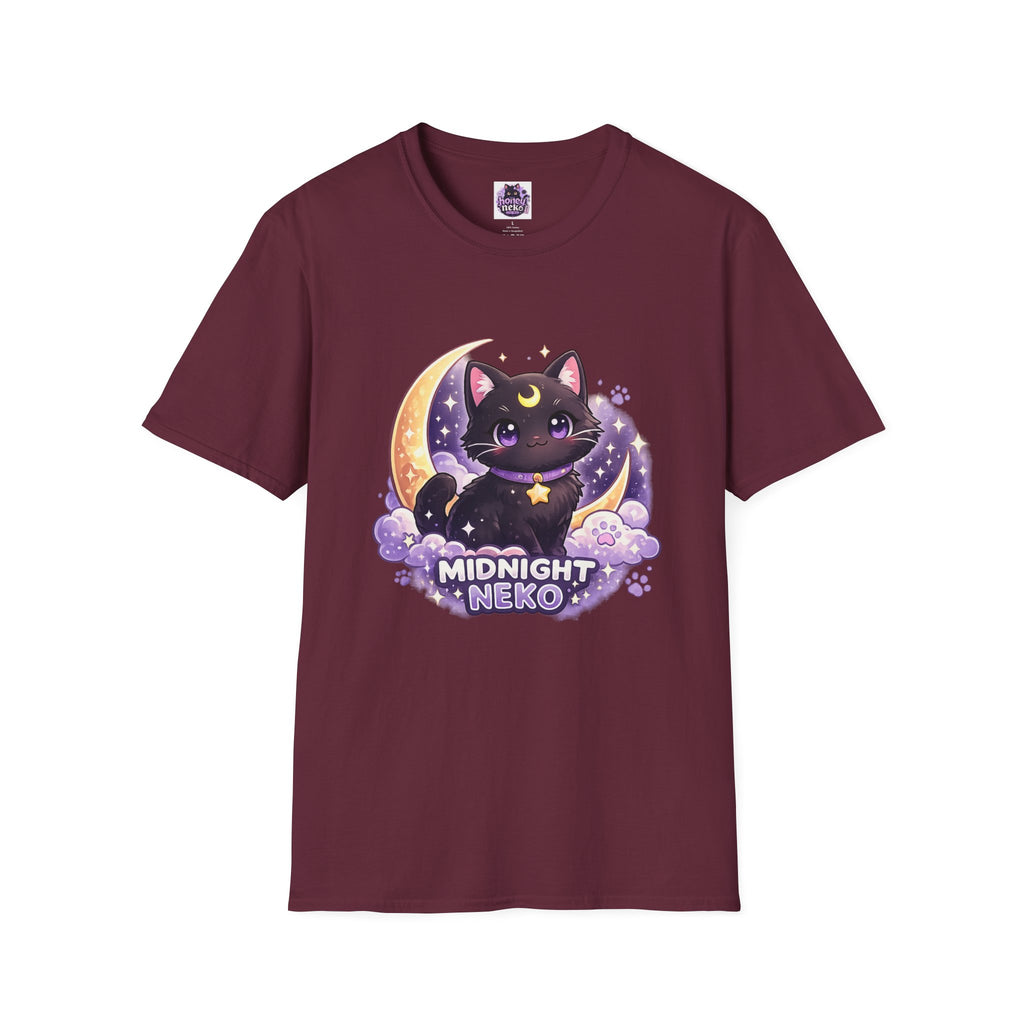 Midnight Neko T-Shirt — Cute Black Cat Moon Graphic Tee