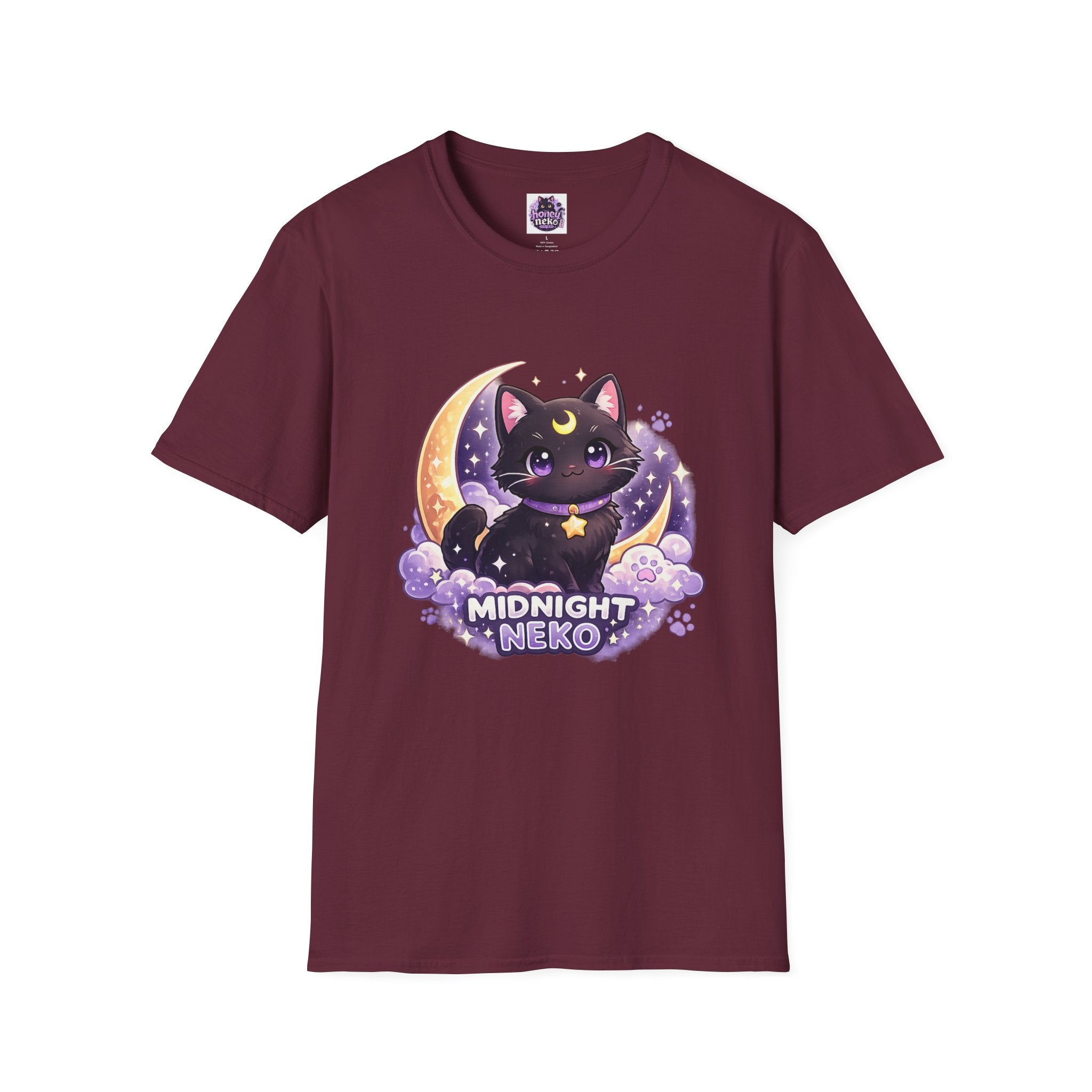 Midnight Neko T-Shirt — Cute Black Cat Moon Graphic Tee