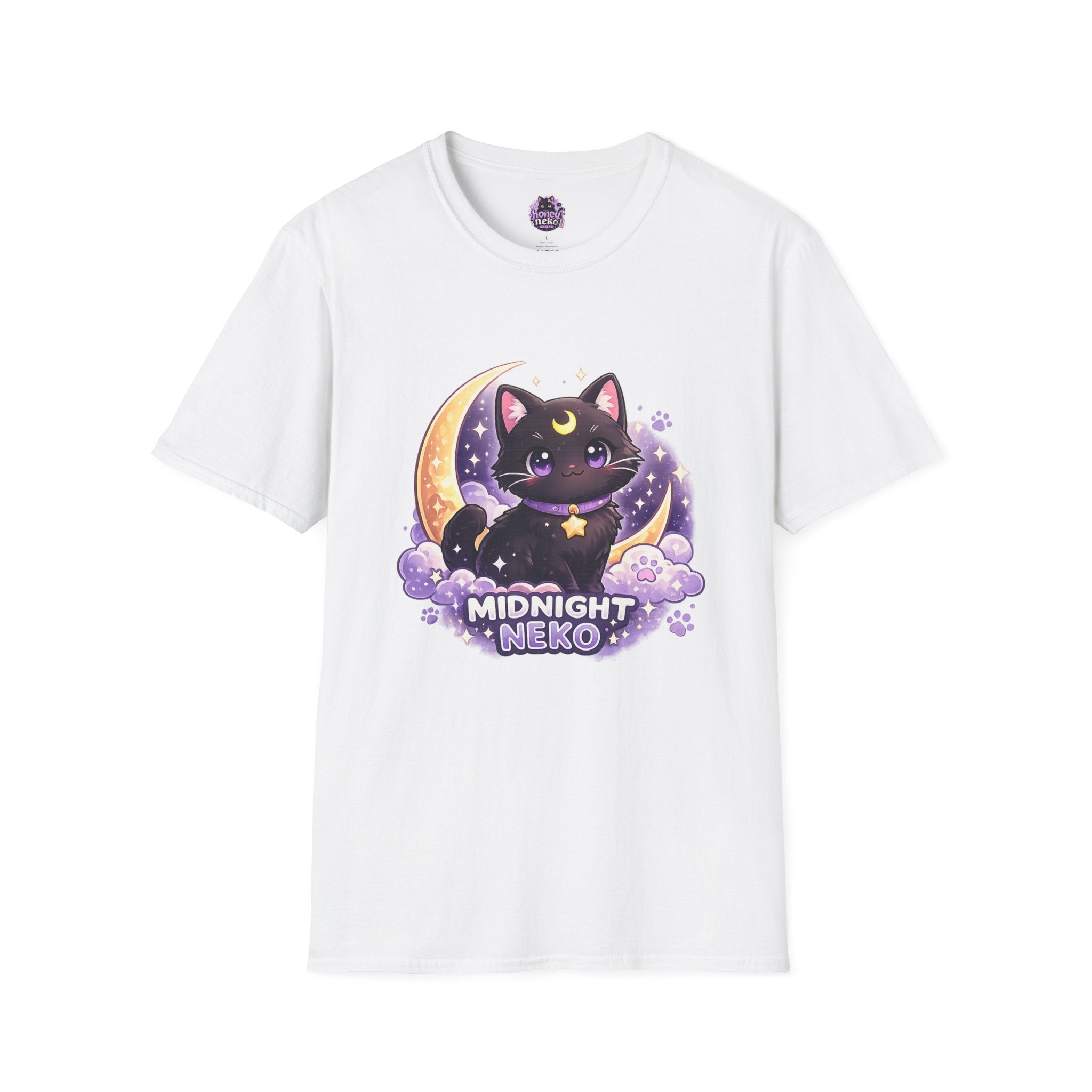 Midnight Neko T-Shirt — Cute Black Cat Moon Graphic Tee