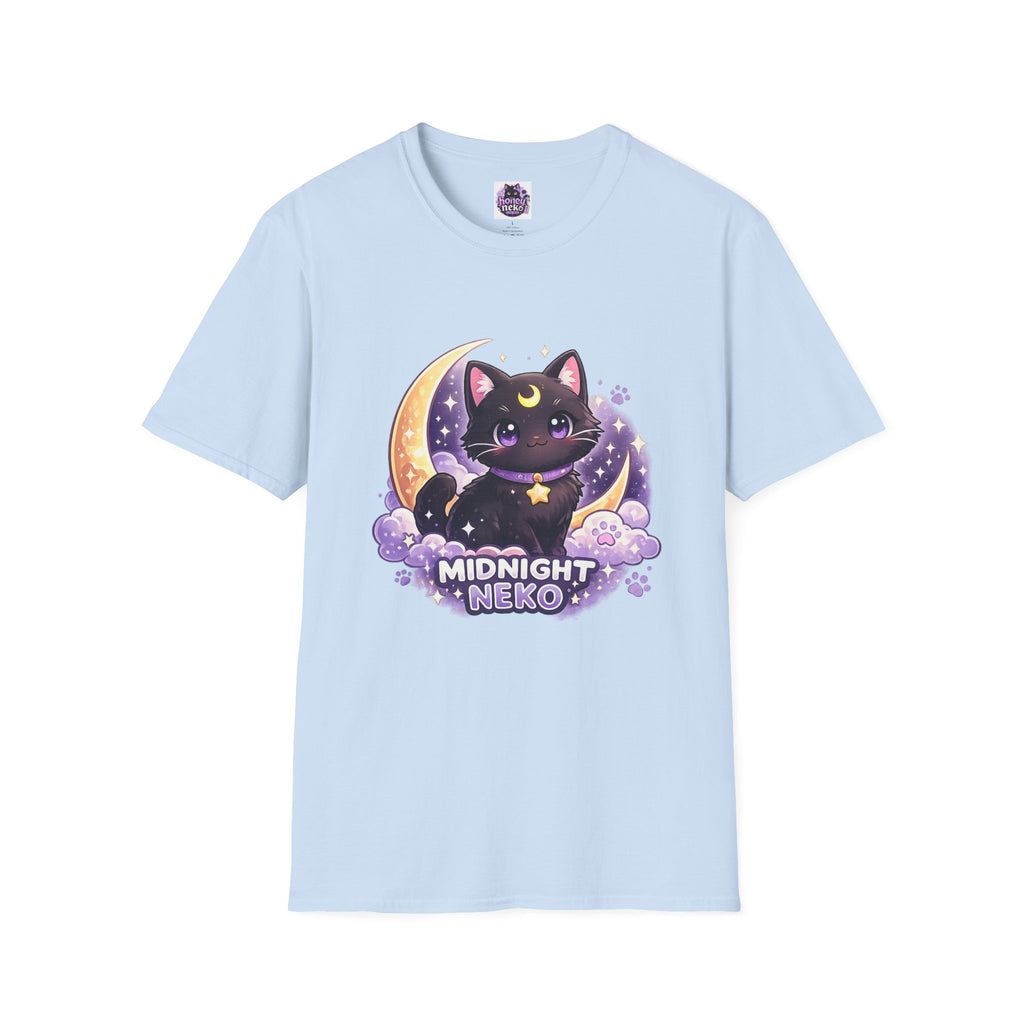 Midnight Neko T-Shirt — Cute Black Cat Moon Graphic Tee