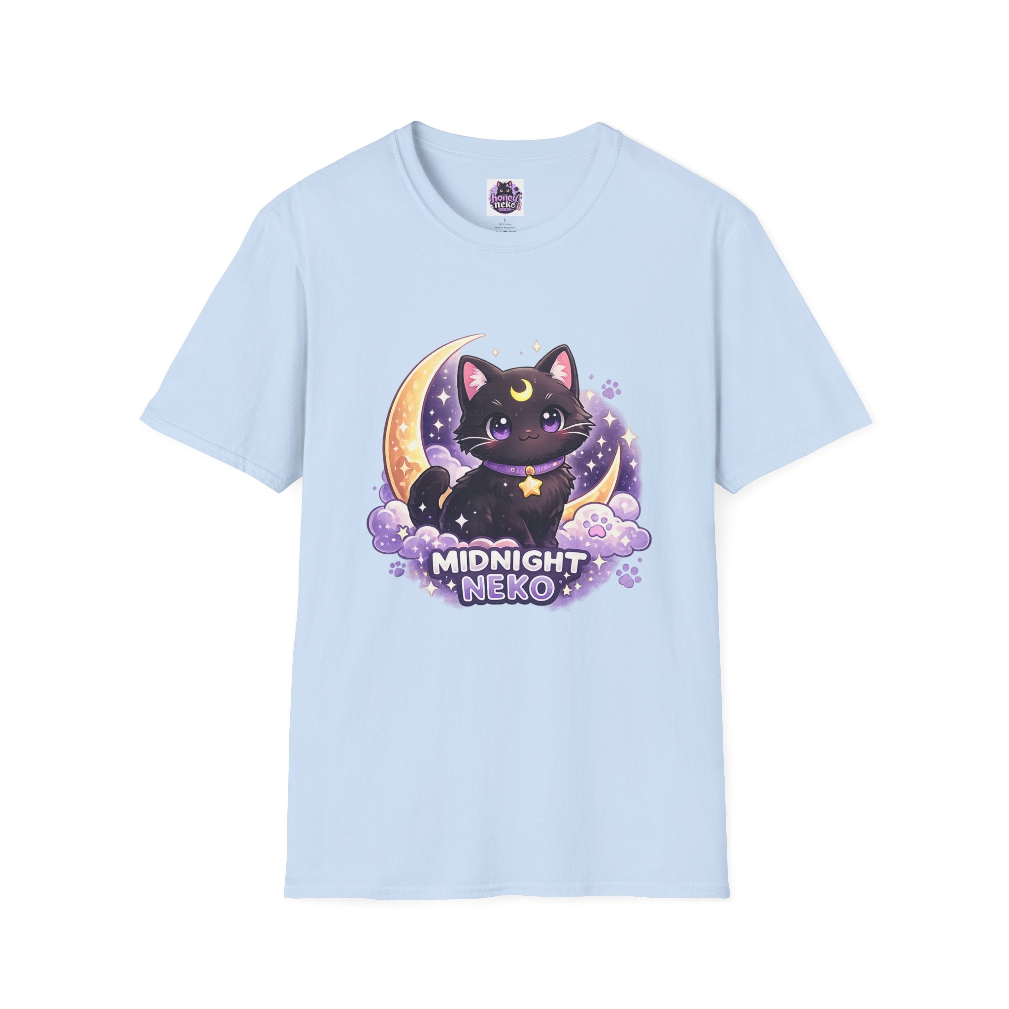 Midnight Neko T-Shirt — Cute Black Cat Moon Graphic Tee