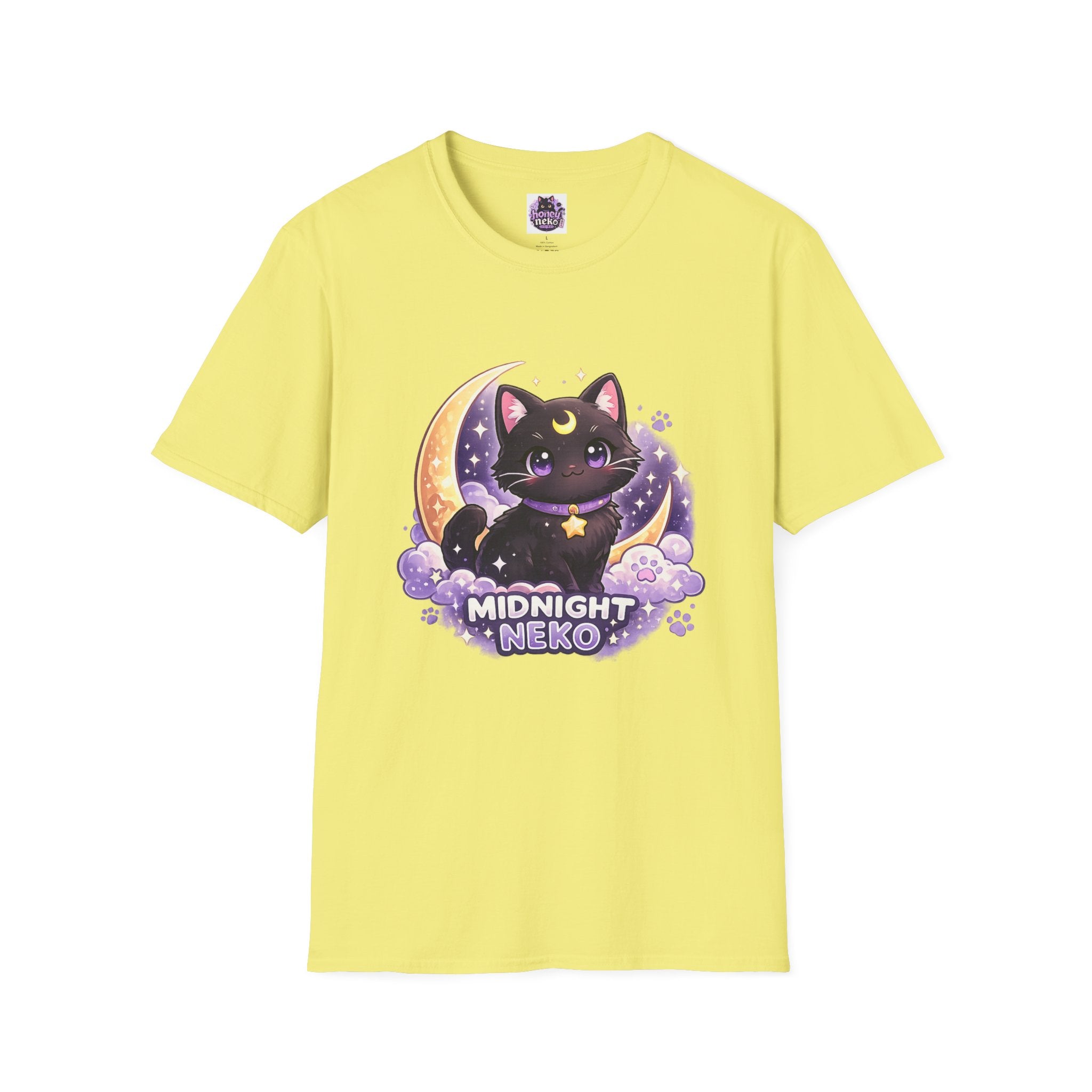 Midnight Neko T-Shirt — Cute Black Cat Moon Graphic Tee