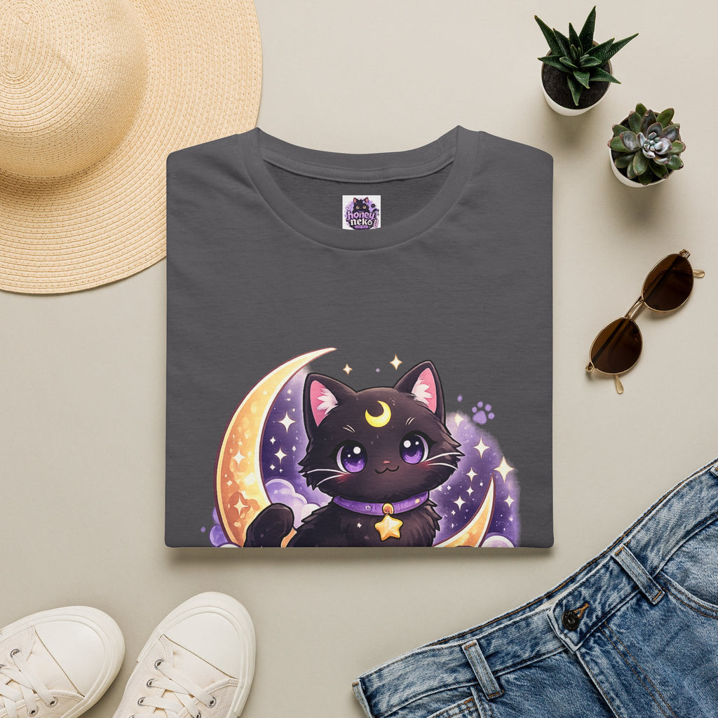 Midnight Neko T-Shirt — Cute Black Cat Moon Graphic Tee