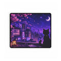 Night City Cat Desk Mat — Purple Moonlit Anime Gaming Desk Pad