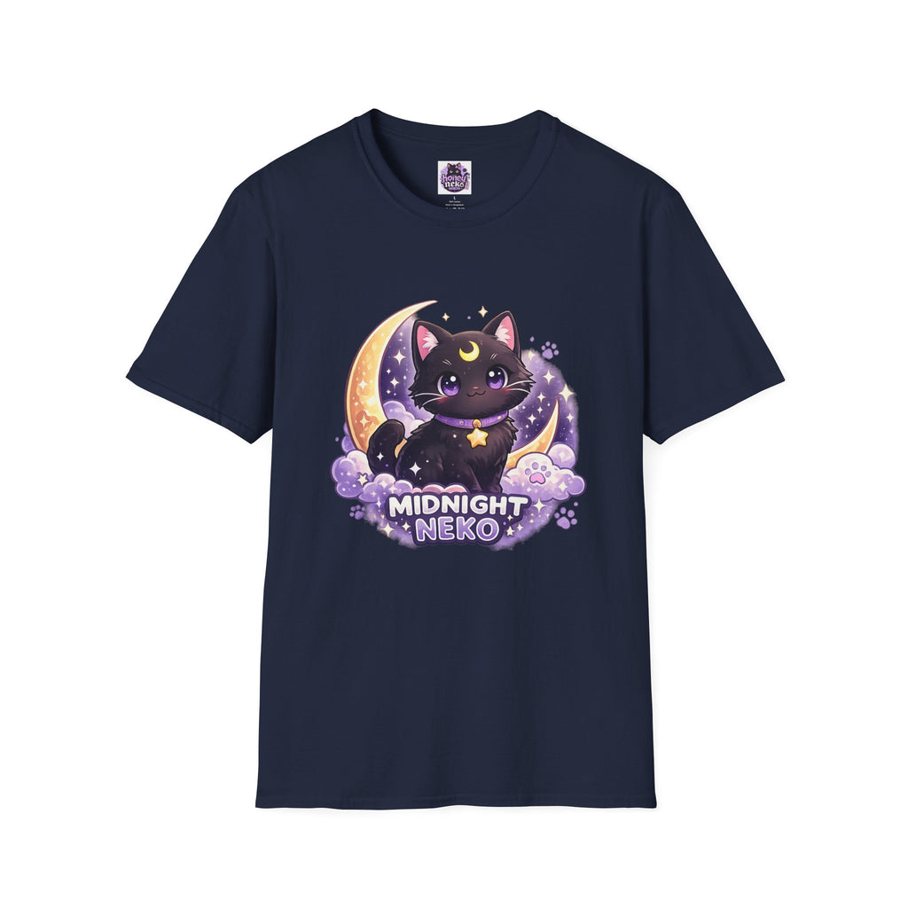 Midnight Neko T-Shirt — Cute Black Cat Moon Graphic Tee
