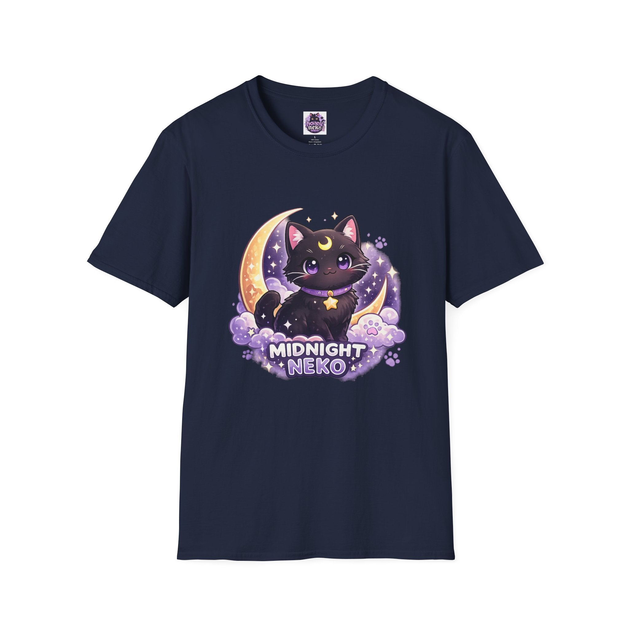 Midnight Neko T-Shirt — Cute Black Cat Moon Graphic Tee