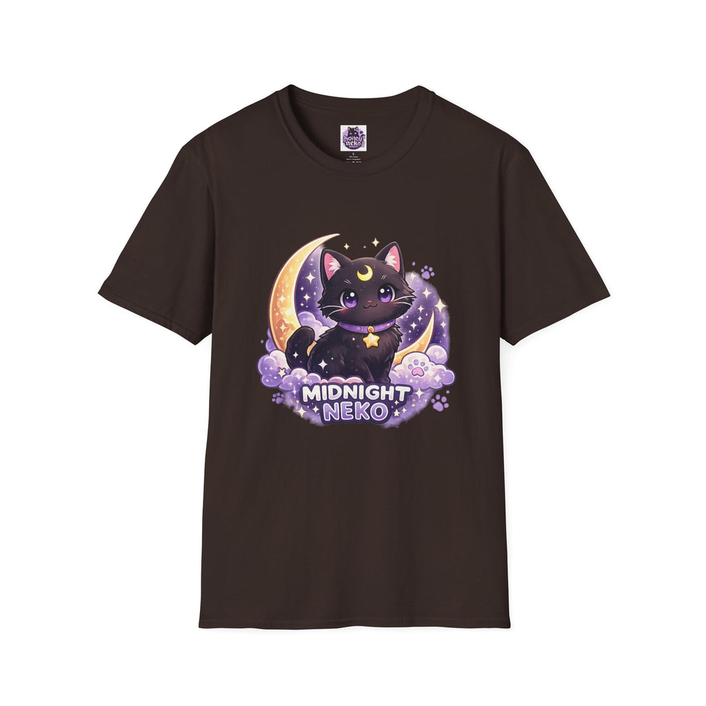 Midnight Neko T-Shirt — Cute Black Cat Moon Graphic Tee