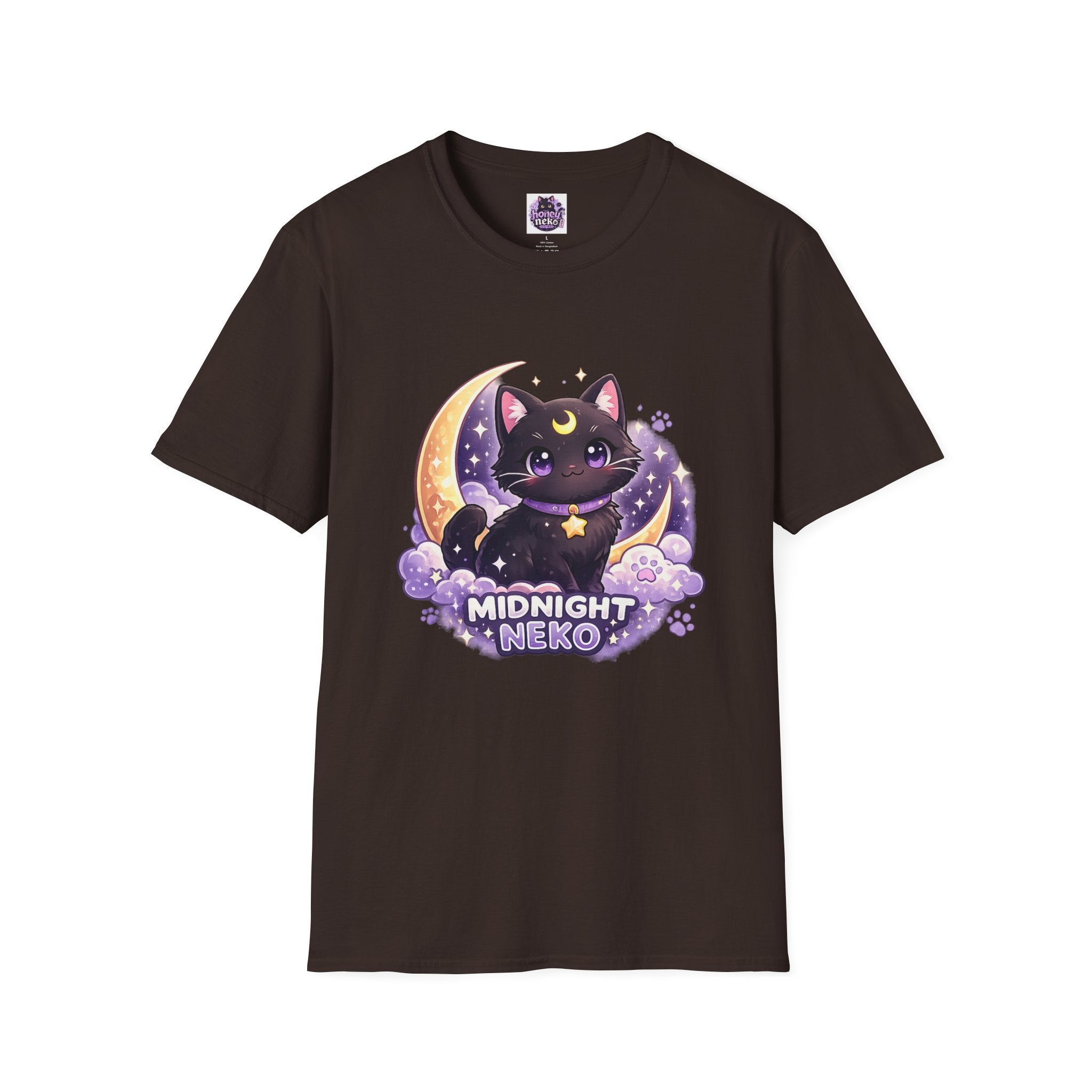 Midnight Neko T-Shirt — Cute Black Cat Moon Graphic Tee
